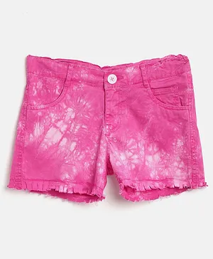 612 League Tie Dyed Button Closure Shorts - Fuchsia Pink