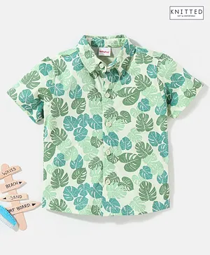 Babyhug Half sleeve Knitted Tropical Printed Shirt - Green
