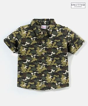 Babyhug Half Sleeve Cotton Knitted Camouflage Printed Shirt - Green