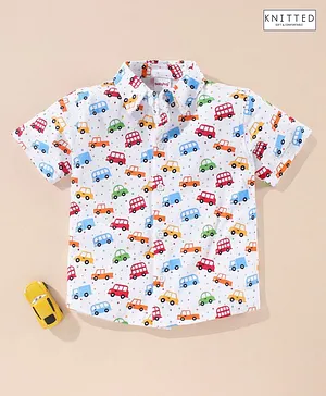 Babyhug Cotton Half Sleeves Knit Boys Shirt Car & Bus Print - White