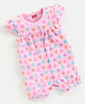 Babyhug 100% Cotton Knit Short Sleeves Romper Starfish Print - Pink