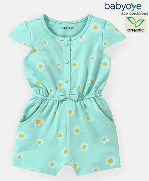 Babyoye Half Sleeves Floral Print  Jumpsuit - Green