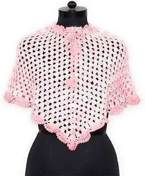 USHA ENTERPRISES Half Cape Sleeves Crochet Hand Knitted Maternity Poncho - Pink
