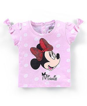 Babyhug Disney Short Sleeves Tee With Minnie Print & Bow Detailing - Pink