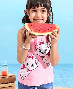 Babyhug 100% Cotton Sleeveless Tee With Marie Print & Bow Detailing- Pink