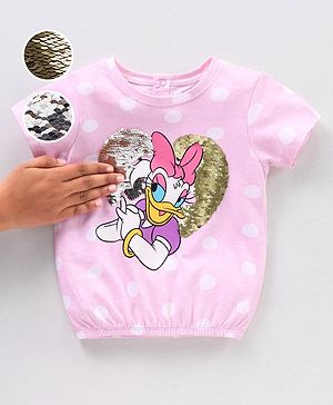 Babyhug 100% Cotton Half Sleeves  Tee With Donald Duck Print - Pink