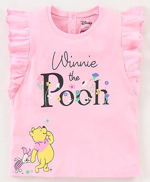 Babyhug Frill Sleeves Tee With Winnie The Pooh Print & Frill Detailing- Pink