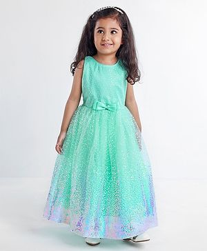 Babyhug Sleeveless Party Frock with Sequinned Detailing and Bow Applique - Mint Green