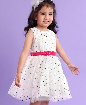 Babyhug Sleeveless Frock Star Sticker Print - White
