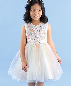 Babyhug Sleeveless Party Wear Frock Floral Embroidery - Multicolour