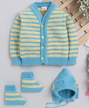 Little Angels Front Open Premium Knitted Geometric Style Sweater Set - Blue & Yellow