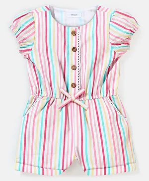Babyoye Eco Conscious Half Sleeves Striped Jumpsuits - Pink