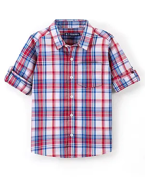 Pine Kids Cotton Full Sleeves Checks Shirts - Red