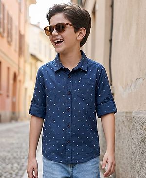 Pine Kids Cotton Full Sleeves Shirt Triangle Print - Navy Blue