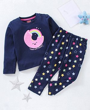 Babyhug Cotton Knit  Full Sleeves Night Suit  Star Print- Blue