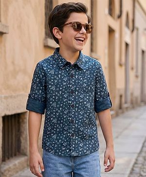 Pine Kids Cotton Full Sleeves Printed Shirt With Soft Hand Feel- Blue