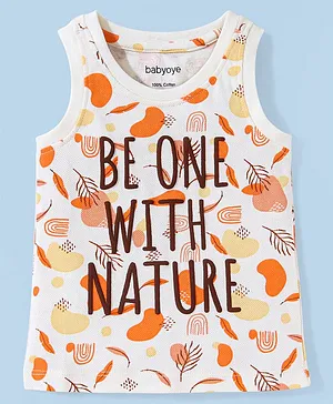 Babyoye 100% Cotton with Eco Jiva Finish Sleeveless Text & Fruit Printed T-Shirt - Orange