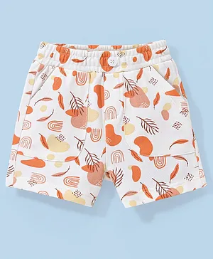 Babyoye 100% Cotton with Eco Jiva Finish Knee Length Striped Shorts Feather Print - White
