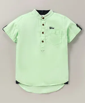TONYBOY Half Sleeves Placement Embroidered Curved Hem Shirt - Lime Green