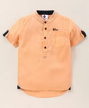 TONYBOY Half Sleeves Placement Embroidered Curved Hem Shirt - Light Orange