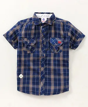 TONYBOY Half Sleeves Seamless Gingham Checked Shirt - Navy Blue