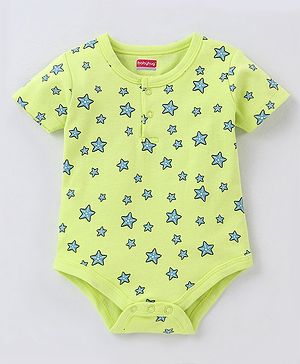 Babyhug 100% Cotton Half Sleeves Onesie Stars Print- Green