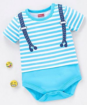 Babyhug 100% Cotton Knit Half Sleeves Onesie Stripes Print - Blue