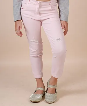 Little Carrot Ankle Length Distressed Over Dyed Pants - Pink