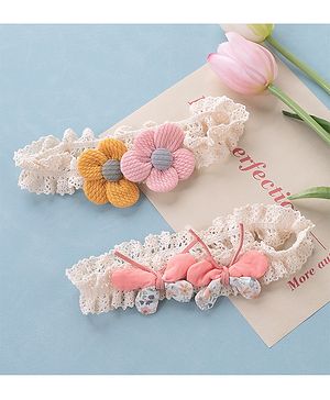 Babyhug Free Size Headbands with Floral Applique Pack of 2 - Multicolour