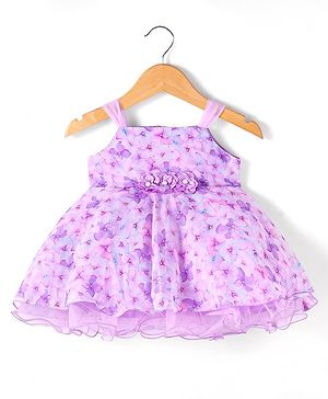 Babyhug Sleeveless All Over Digital Floral Print Party Wear Frock Lilac (Floral Corsage Design May Vary)