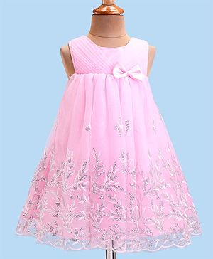 Babyhug Sleeveless Party Wear Frock Floral Embroidery - Pink