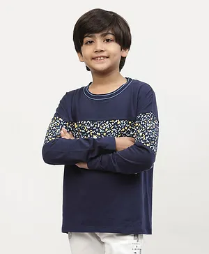Spunkies Full Sleeves Abstract Printed T Shirt - Navy Blue