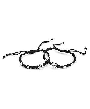 Black Silver 925 Silver Pair of Thread Rectangle charms Bracelet - Black