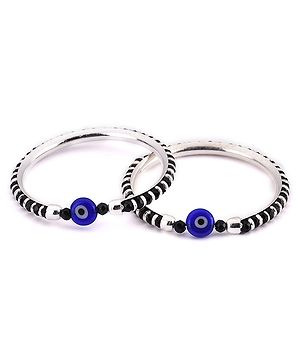 Black Silver 925 Silver Pair of Nazariya Kada with Evil Eye Charms - Black Silver