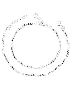 Black Silver 925 Pair of Pure Silver Running Balls Anklet - Silver