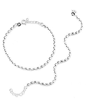 Black Silver 925 Pair of Pure Silver Cylinderical Running Balls Anklet - Silver