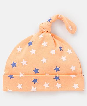 Babyhug 100%  Cotton Cap Star Print Peach - Diameter 9.5 cm