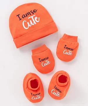 Simply Interlock Cap Mitten & Booties Set Orange - Diameter 10 cm