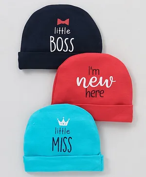 Simply Baby Caps Text Printed Red Black and Blue Pack of 3 - Diameter 10 cm