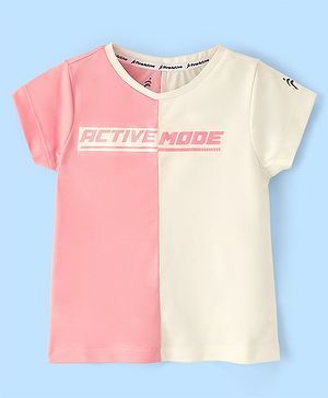 Pine Active Half Sleeves T-Shirt Text Print - Pink & White