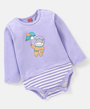 Babyhug 100% Cotton Knit Full Sleeves Onesie Hippo Print - Purple