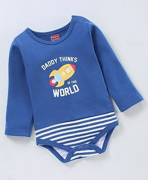 Babyhug 100% Cotton Full Sleeves Onesie Spaceship Print - Navy Blue