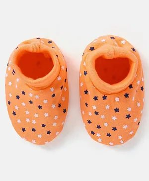 Babyhug 100% Cotton Knit Stars Printed Booties - Orange