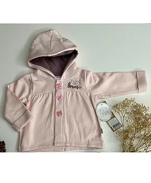 LilSoft Full Sleeves Love So Embroidered Hooded Jacket - Pink