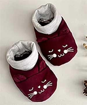 LilSoft Baby Cat Design Booties - Mauve