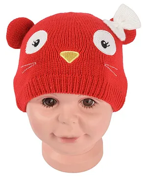 Yellow Bee Kitty Cap With Bow Applique Red - Circumference - 18.84 Cms,