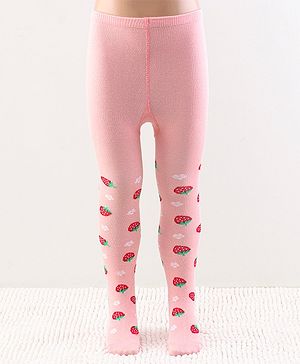 Cutewalk by Babyhug Anti Bacterial Footed Tights Strawberry Design - Pink
