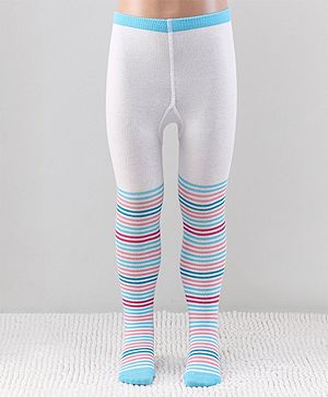Cutewalk by Babyhug Anti Bacterial Striped Footed Tights - White