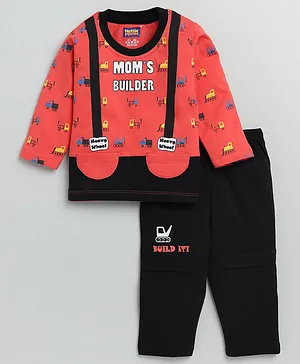 Nottie Planet Full Sleeves Moms Builder Print T Shirt With Pant - Red