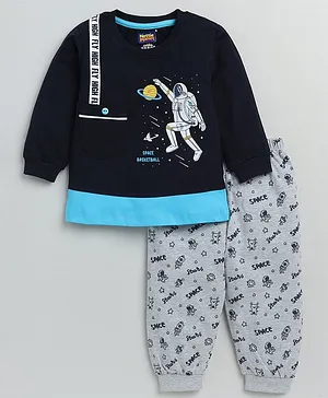 Nottie Planet Full Sleeves Astronaut Printed Sweatshirt With Space Printed Jogger - Blue